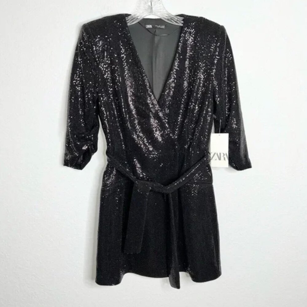 Zara - Small, Black Sequin/sparkly Blazer Wrap mini dress